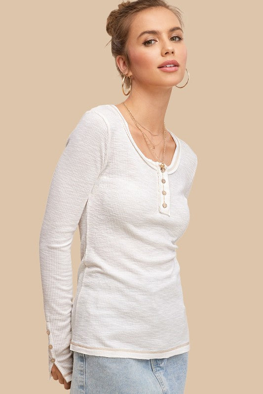 Leah Thermal Button Long Sleeve Top