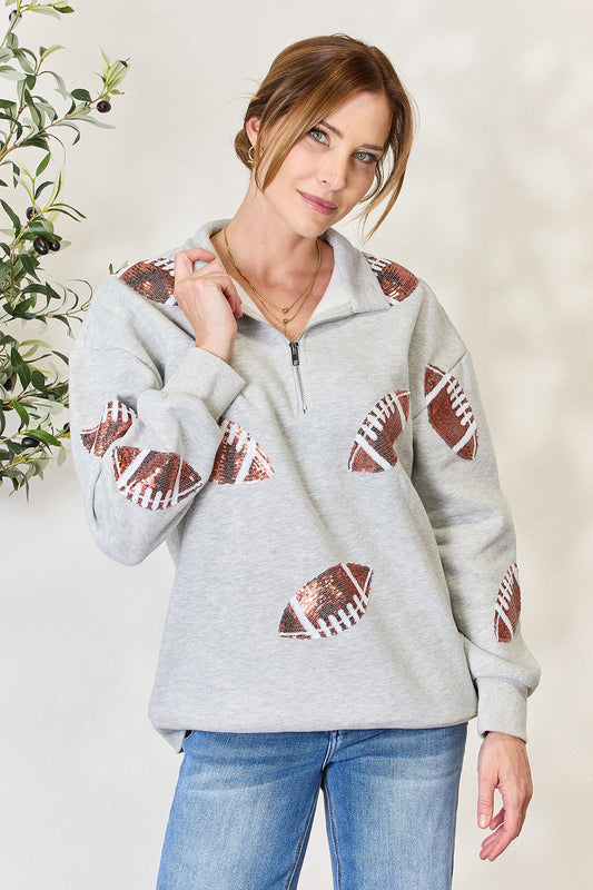 Pick a Team Sequin Football Half Zip Sweatshirt