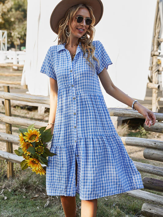 Summer Lovin' Plaid Short Sleeve Midi Dress