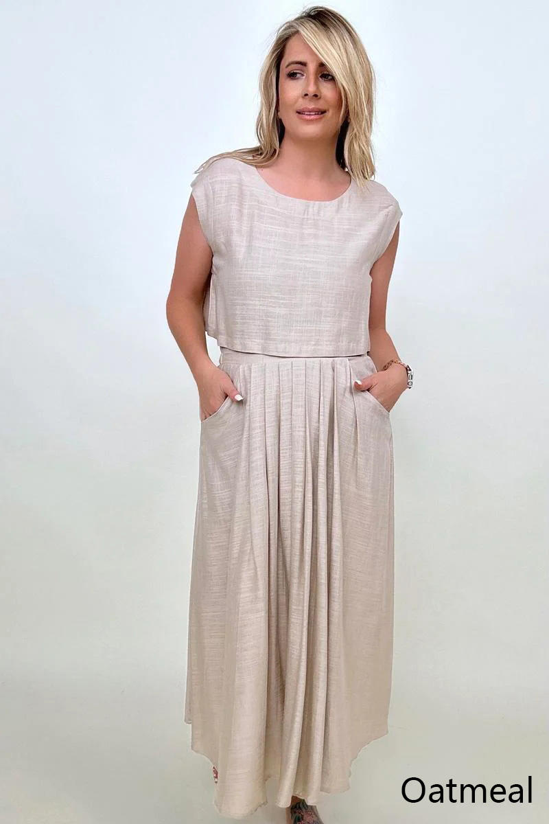 Perfectly Matched Linen Top And Skirt Set