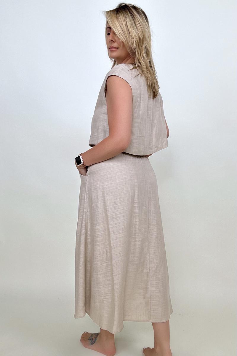 Perfectly Matched Linen Top And Skirt Set