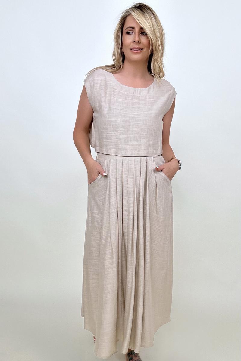 Perfectly Matched Linen Top And Skirt Set